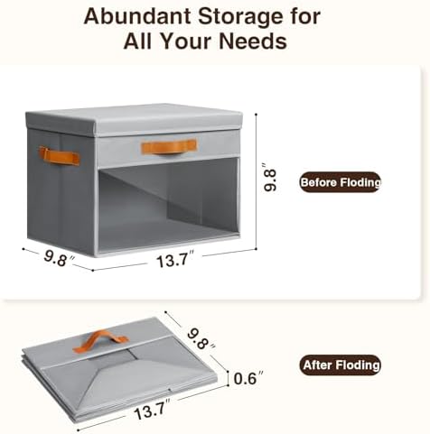 Homsorout Large Storage Bins with Lids - 4 Pack Foldable Decorative Organizers with Clear Windows & Handles, Cube Storage Organizers for Clothes, Blankets, Sweaters, Sheets, Grey - Image 7