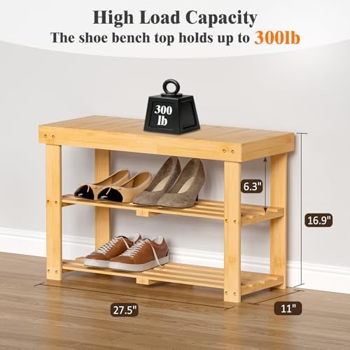 BAMBUROBA Bamboo Shoe Bench, 3-Tier Entryway Storage Rack,Natural - Image 4