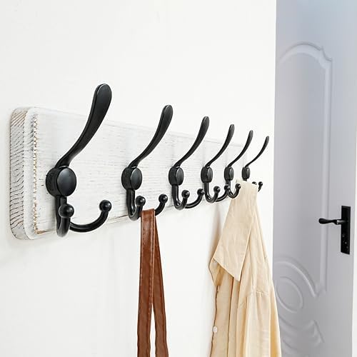 Dseap Coat Rack Wall Mounted - 24" Long 6 Tri Hooks, Heavy Duty Wooden Wall Coat Hanger Coat Hook for Clothes Hat Jacket Clothing, White and Black - Image 7