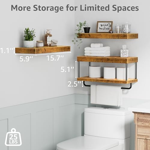 QEEIG Bathroom Floating Shelves Over Toilet (Brown, Set of 3, 15.7") - Image 3