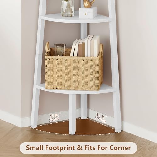 Hoctieon Corner Shelf, 3-Tier 40" Tall Corner Bookshelf, Rustic Ladder Shelf, Industrial Display Stand for Living Room, Kitchen, Home Office, Balcony, Small Space, Metal Frame, White - Image 5