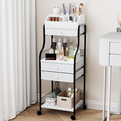 HapiRm Floor Makeup Organizer Storage - Vanity Skincare Make Up Organizers and Storage with Drawers, Cosmetics Display Cases Holder for Skin Care Nail Polish Perfume Makeup Brush by HapiRm