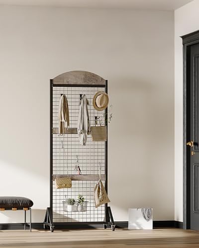 2 Packs Grid Wall Panel 5.7' x 2' FT Grid Display Rack with Wheels, Movable Gridwall Display Stand with 8 S-Shaped Hooks and 8 Garment Hooks, Floorstanding Wire Grid Rack, Greige and Black TCJ17P2BG - Image 6