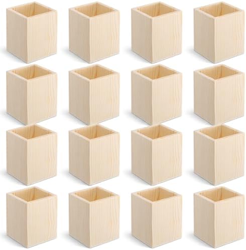 16 Pack Wood Pen Holder, 3.1" x 3.1" x 3.94" Unfinished Pine Wood Pencil Holder for Desk Organization, DIY Crafts, Rustic Home Decor by Unknown