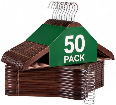ZENY Wooden Hangers 50 Pack, Solid Wood Hanger with Non Slip Pant Bar by ZENY