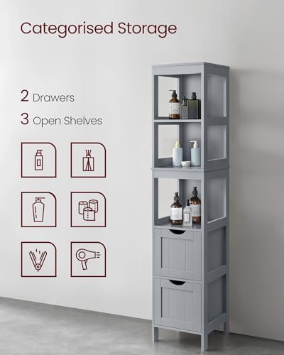 VASAGLE Bathroom Floor Cabinet, 2 Drawers, 55.7”H, Dove Gray - Image 5