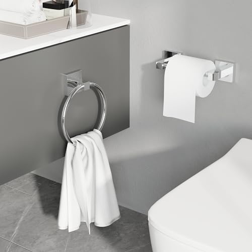 RUACQ Chrome Toilet Paper Holder & Towel Ring, Bathroom Accessories - Image 2