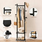 Taitiy Small Clothes Rack Solid Wood Coat Rack Freestanding with Wheels - Image 4