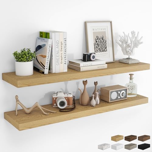 RICHFOCUS Long Floating Shelves for Wall 2Pack, Oak, 48" Lx8 D by RICHFOCUS