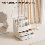 Makeup Organizer Countertop for Vanity with Lid and 2 Drawers, White - Image 3