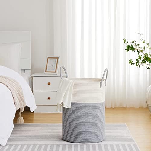 VIPOSCO 72L Tall Woven Laundry Basket Hamper, Grey White - Image 4