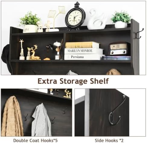 4ever2buy Farmhouse Hall Tree with Bench & Shoe Storage，Oak - Image 5