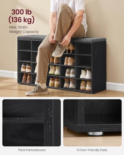 VASAGLE Shoe Bench with Cushion, 20 Compartments, 12 x 47.2 x 24.7 Inches - Image 5