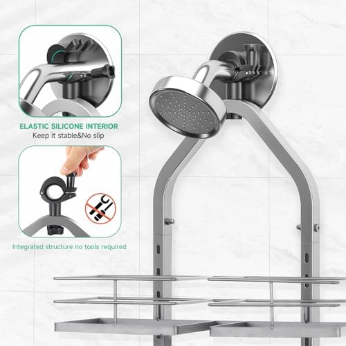 Shower Caddy Hanging for Handheld Showerheads Adjustable Hagging Shower Caddy, Stainless Steel Hose Hanging Shower Organizer 4 Levels Height Shower Rack (Sliver) - Image 2