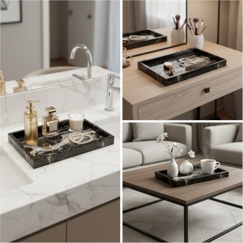Real Natural Marble Tray12x8 Black Rect for Bathroom Vanity Perfume Jewelry - Image 6
