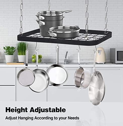 Hanging Pots and Pans Organizer Rack for Ceiling Wall Mount Grid Kitchen Pot Storage Shelves for Utensils, Cookware with 8 S Hooks (24.4 x 11.8 x 1.2 inches)- JACKCUBE DESIGN MK397B - Image 3