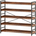 HCHQHS 5 Tier Bookshelf, Adjustable Industrial Bookcase, Vertical Tall Book Shelf, Wood and Black Metal Open Bookshelves for Home Office, Living Room, Bedroom by HCHQHS