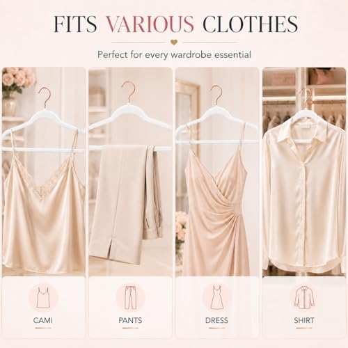Smartor White Velvet Hangers 50 Pack, Non Slip Rose Gold Hook Felt Hangers - Image 4