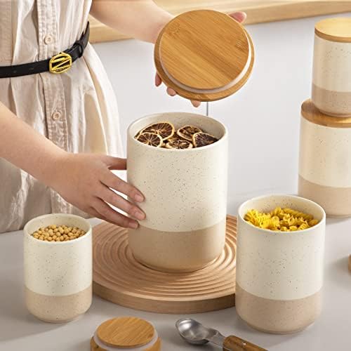vancasso Sabine Large Ceramic Canister with Airtight Wood Lid - 74 oz Kitchen Food Storage Jar for Flour, Sugar, Coffee, Tea & Spices - Big Capacity Countertop Jar - Image 4