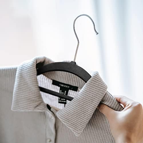 KEPLIN Velvet Hangers 20 Pack - Non-Slip Clothes Hangers with Tie Bar & 360° Hook - Durable & Sturdy, Space-Saving Wardrobe Organisers for Suits, Jackets & Clothes- Home Storage Solution (Black) - Image 7