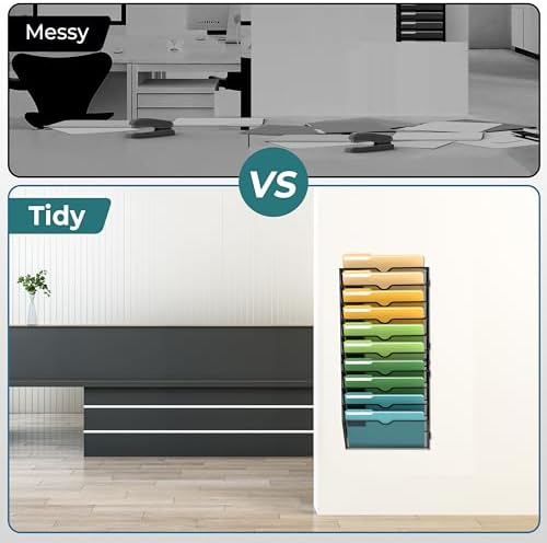 SUPEASY 10 Tier Wall File Organizer, Hanging Wall Mounted Mail Organizer with Label Slots, Metal Mesh File Holder Magazine Rack for Office, Home, School or Classroom, Black - Image 5