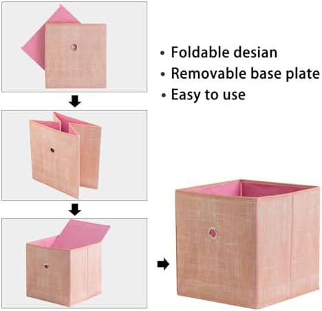 Foldable Storage Cubes Bins ,11 Inch Cloth Storage Cube Fabric Storage Box Cubes Organizer Baskets with Handles for Home Organizer Set of 6 (Cowboy Pink) - Image 6