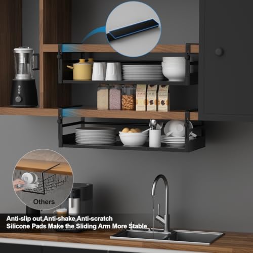 AmonHouseware 2Pack Expandable Under Shelf Storage Basket Organizer,Black - Image 6