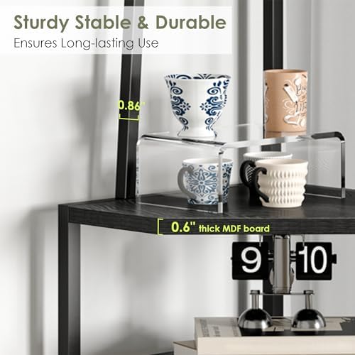 VECELO 6 Tier Corner Shelf 69 Inch Industrial Bookshelf with Metal Frame, Multipurpose Tall Plant Stand with Opening Display Shelves for Living Room, Bedroom, Home Office, Small Space, Black - Image 5