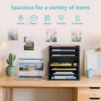 7 Tier Black Desk Organizer with File Holder, Wood Desktop Paper Organizer for Office Organization, Vertical Document Sorter and Letter Tray for Desk, School Storage Orgnizer Shlef - Image 5