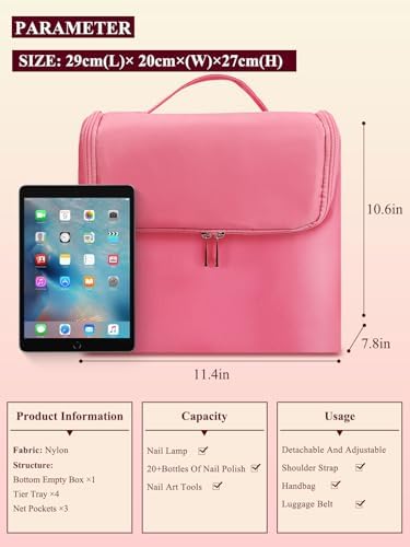 Large Makeup Nail Polish Organizer Bag, Makeup Case Storage Box, Pink - Image 6