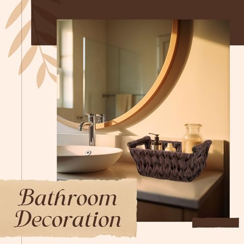 Marsui 6 Pcs Small Wicker Baskets for Gifts Empty 9 x 6 x 4 Inches Hand Woven Seagrass Rattan Towel Baskets Bin Organizer Shelf Pantry for Bathroom Storage Towel Kitchen Toilet Room (Coffee) - Image 5