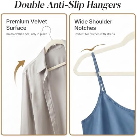 HOUSE DAY Ivory Velvet Hangers 50 Pack, Non Slip Clothes Hangers 17.25 inch - Image 3