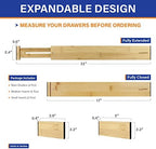Adjustable Bamboo Drawer Dividers for Clothes, Kitchen Utensils, Office Desks, Bathroom Accessories, Socks and Underwear, and Personal Items, 4 Dividers with 4 Partitions - Image 3