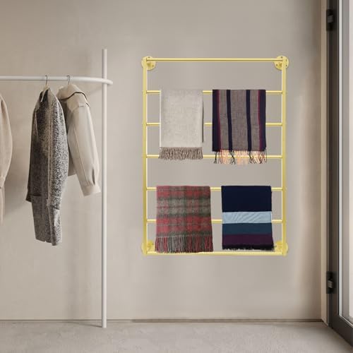 Wall Display Rack,Wall Wrapping Paper Ribbon Organizer,Tie Scarf Rack Belt Towel Holder Retail Stores Metal Shelving for Bathrooms Florists and Gift Stores(Gold) - Image 3