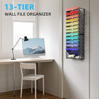 Marbrasse Wall File Holder 13-Tier Hanging Wall File Organizer, for Papers, Files Clipboard & Magazine Organizer, Wall Mount File Holder Great for Office Home (Black) - Image 4