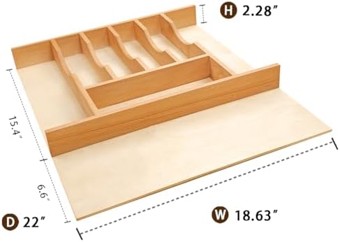 Silverware Drawer Organizer - Trim-to-Fit with Adjustable Dividers for Kitchen Utensil Storage, Beech Wood Frame with 11 Sizes (18.63" W x 22" D) - Image 4