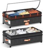 XXL Under Bed Storage with Wheels, 2 Pack 70L Extra Large Rolling Organizer, Heavy-Duty Foldable Storage Container with Lids, Fits 10" Clearance, Black by Unknown