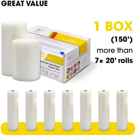 11" x 75' & 8" x 75' Food Vacuum Sealer Bags, 2 Rolls with Cutter Dispenser - Image 2
