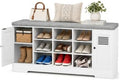47.2" Shoe Storage Bench with Cushion, 6 Open Cubbies, 2 Cabinet by Unknown