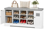 47.2" Shoe Storage Bench with Cushion, 6 Open Cubbies, 2 Cabinet by Unknown