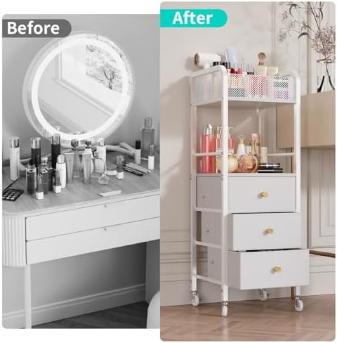 HapiRm Rolling Makeup Cart Organizer - Floor Skincare Make Up Storage with 3 Non-woven Fabric Drawers, Vanity Organizer Cosmetic Display Cases Holder for Skin Care Perfume Nail Polish Brush Hair Tool - Image 3