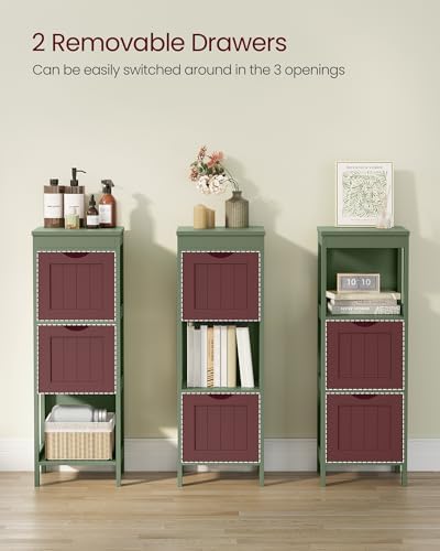 VASAGLE Bathroom Floor Cabinet, 2 Drawers, 35" H, Forest Green - Image 4
