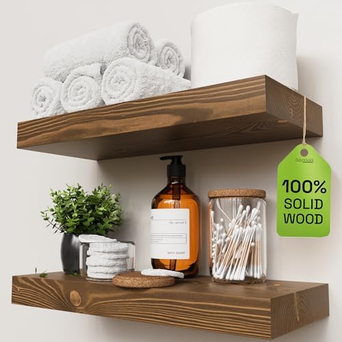 Solid Wood Floating Shelves for Wall 16 Inch Walnut, Wooden Bathroom Shelf by BAOBABWORKSHOP
