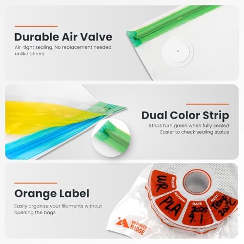 3D Printer Filament Storage Bags Vacuum Kit, 30 Vacuum Bags (13x15 in) with Auto Pump, 30 Desiccants & 2 Clips, Airtight Filament Storage for PLA ABS TPU, Dustproof Moisture Resistant - Image 3