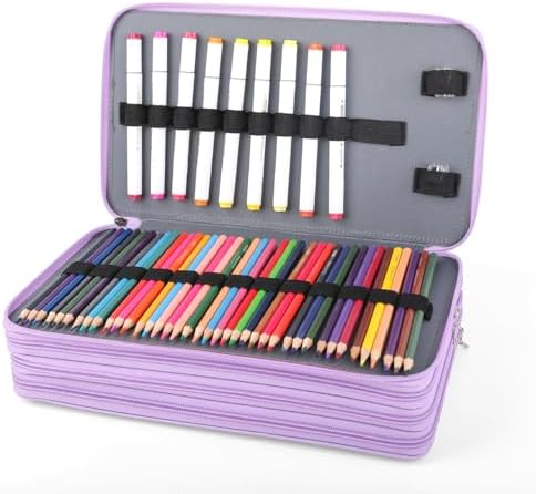 Vomgomfom 300 Slots Marker Case 4-Layer PU Leather, Handle, Purple - Image 4