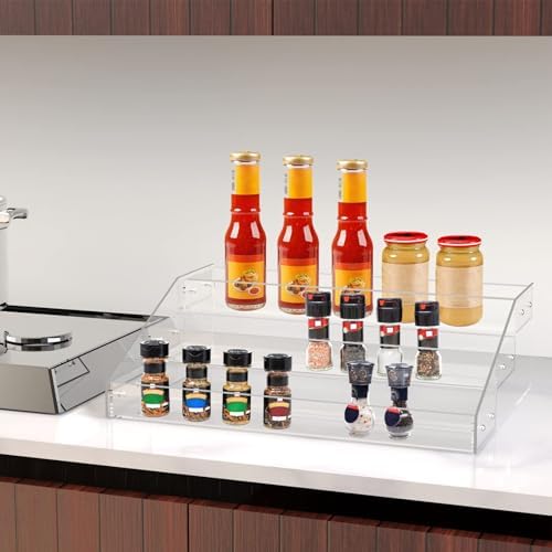 PMMASTO Wide Clear Acrylic Spice Rack for Countertops- 3 Tier - Image 3