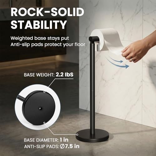 Cesun Free Standing Toilet Paper Holder Stand with Weighted Base, Black - Image 3