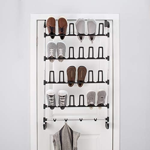 Neu Home Hanging Over door 12 Pair Shoe Storage Rack with Bottom Bar Bag Holder, black (17717W-1) - Image 3