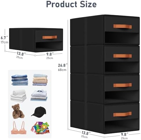 DIMJ Closet Organizers and Storage - Pull-out Fabric Bins with Drawers for Closet Foldable Clothes Organizers with Clear Window, Stackable Storage Drawers for Bedroom,Living Room,Shelf,4-Pack, Black - Image 3