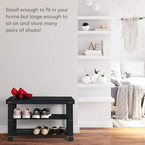 Purawood Bamboo 3 Tier Shoe Rack Bench, Premium Shoe Organizer - Image 4